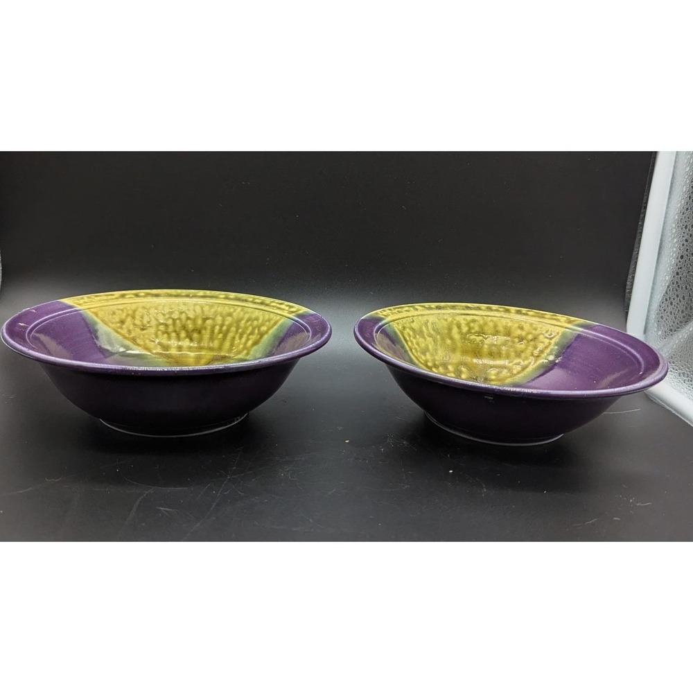 Set/2 Vintage Mark Hudak Purple Studio Art Pottery Cereal Bowls 7.75" Signed‎